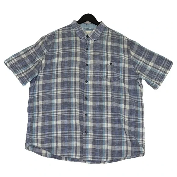 Weatherproof Vintage Mens XL Blue on Blue Plaid Short-Sleeve Cotton Camp Shirt - Picture 2 of 6